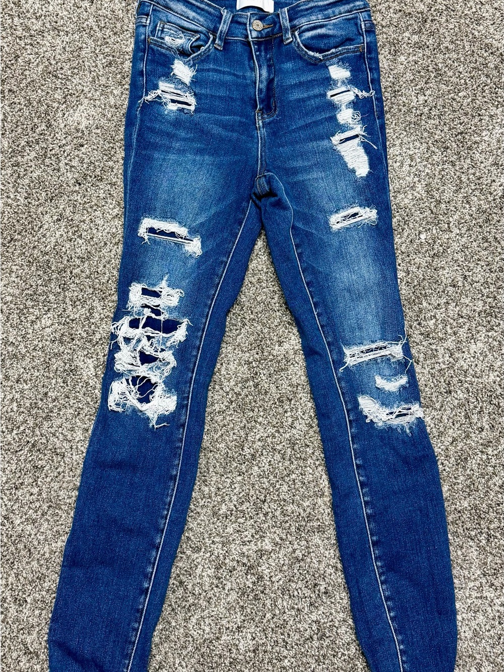 Ripped Skinny Jeans in Dark Blue - Women's